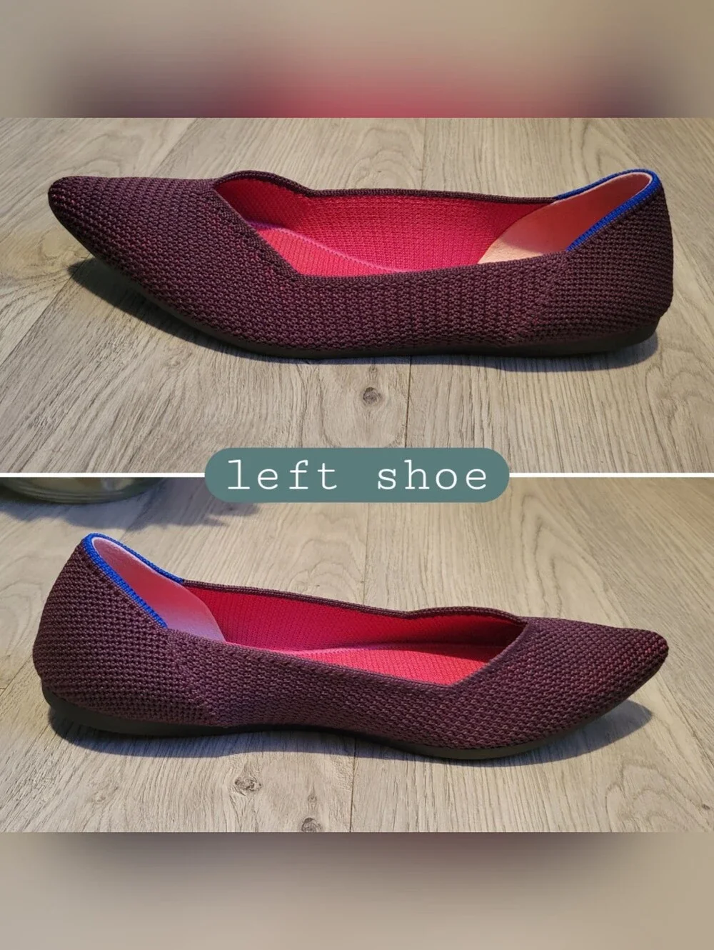 Rothy's The Point Berry Lattice Stitch Flats + Hot Pink Insole, US 8.5 EU 39